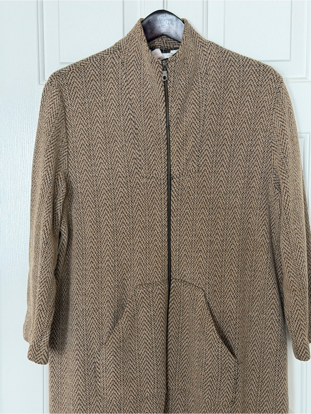 Diamond Tea XL Brown Herringbone Full Zip Long Duster Maxi Coat - Picture 4 of 10